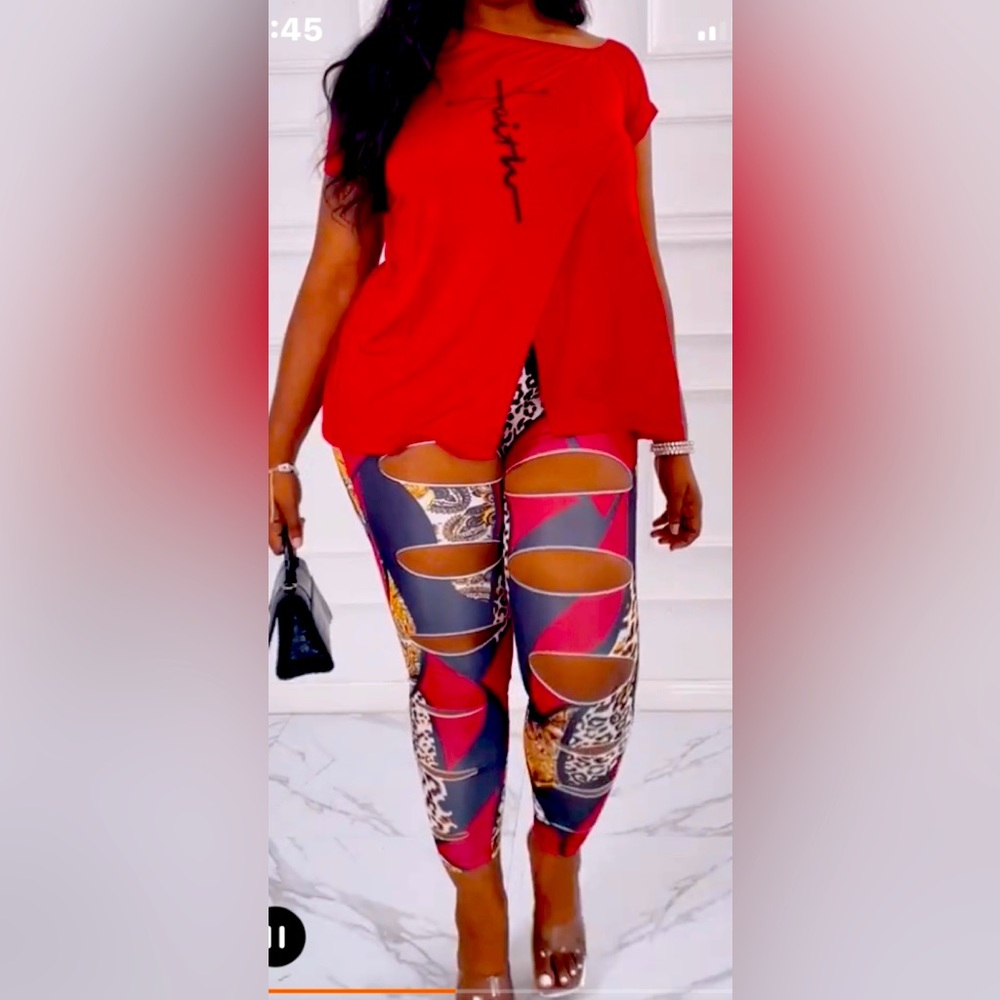Plus size casual two piece outfit , Top and Leggings